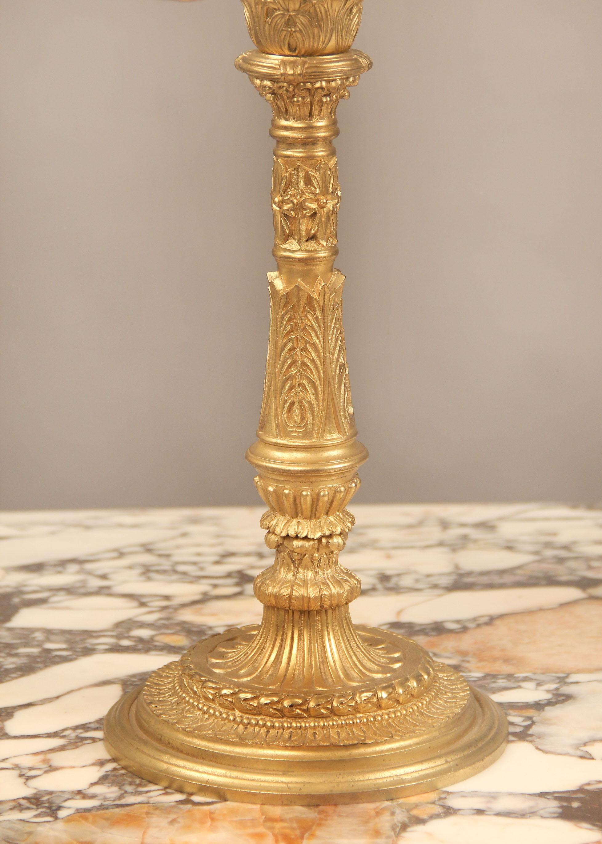 Nice Pair of Late 19th Century Gilt Bronze Six-Light Candelabra In Good Condition For Sale In New York, NY