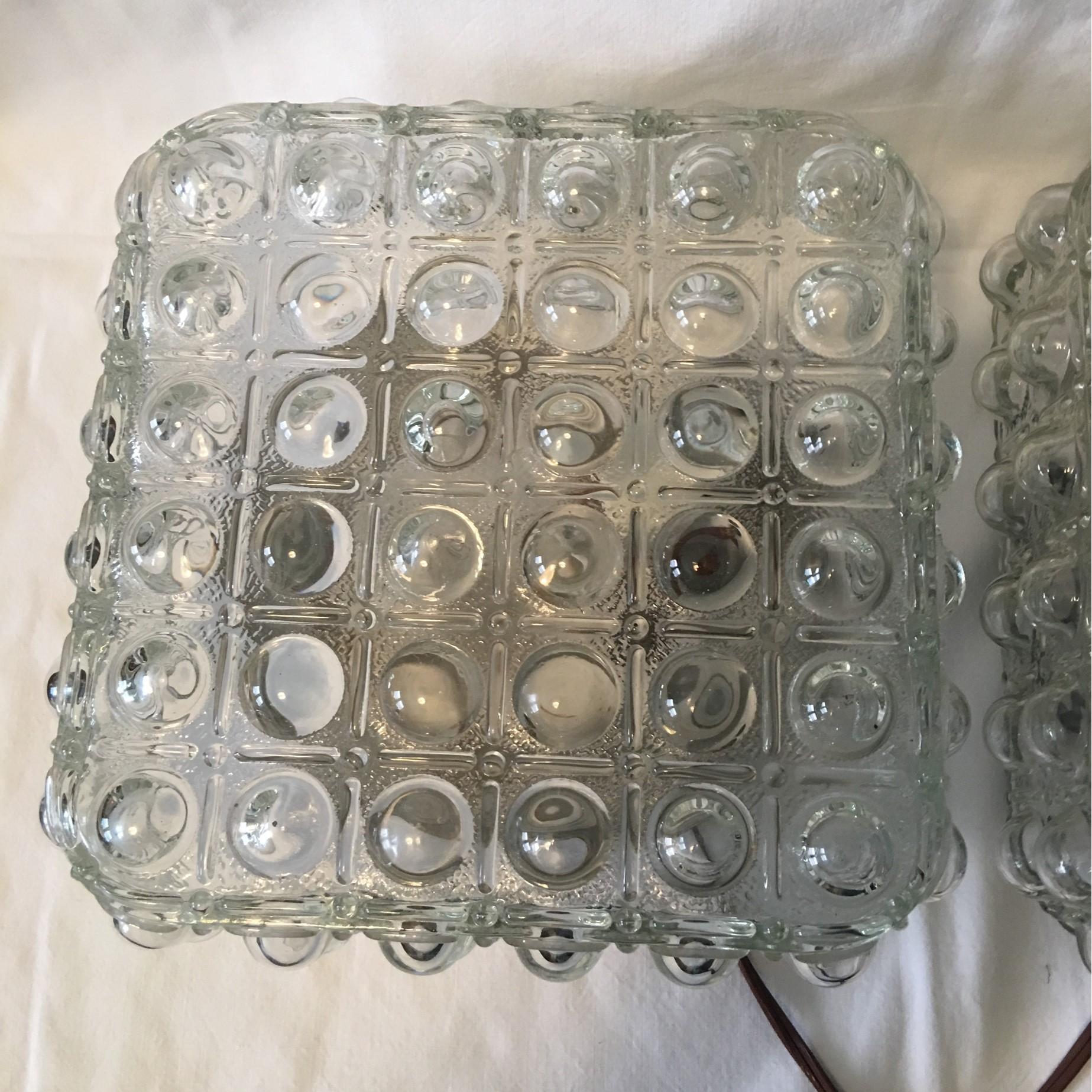 Glass Nice Pair of Square Flush Mount /Sconces in Helena Tynell Style For Sale