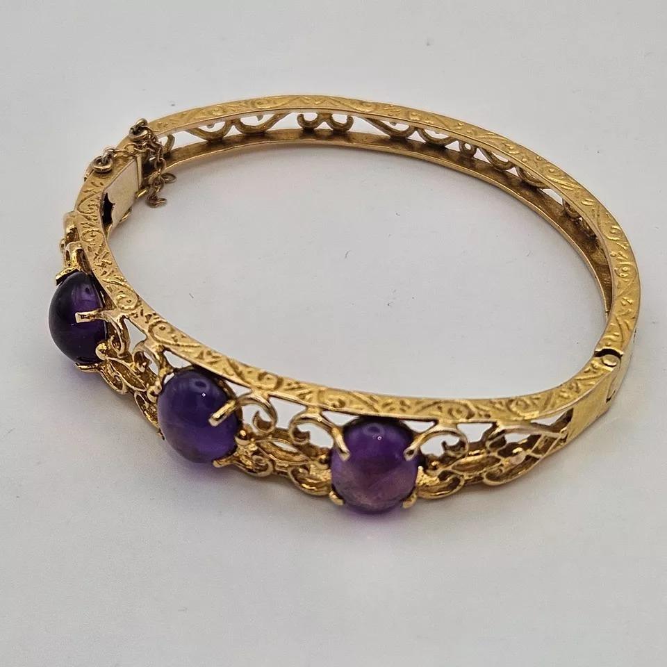 Bracelet jonc de style victorien en or jaune 9 carats et améthyste de belle qualité en vente 3