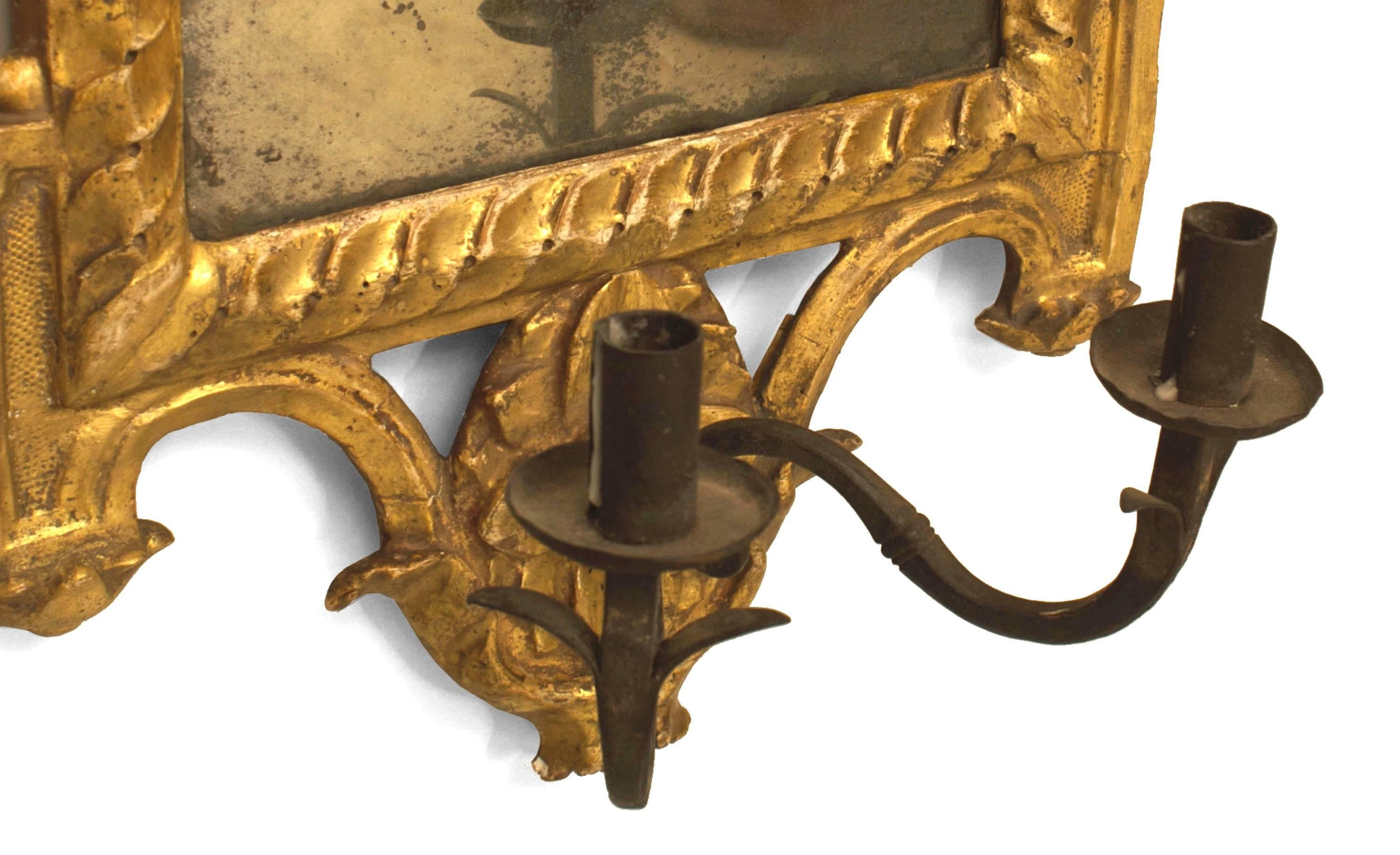Carved Pair of Italian Neoclassic Giltwood and Iron Giranoles / Wall Mirrors