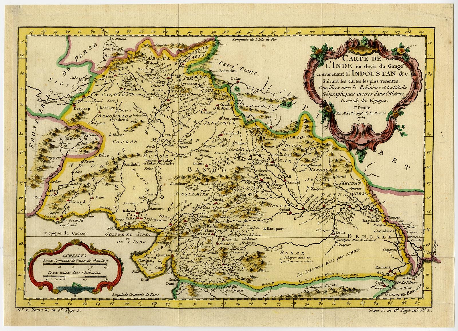 Antique map titled 'Carte de l'Inde en deca du Gange comprenant l' Indoustan (..)' 

A map of part of India, the Ganges and Hindustan. From: Antoine Francois Prevost d'Exiles' (or Abbe Prevost's) multi-volume 