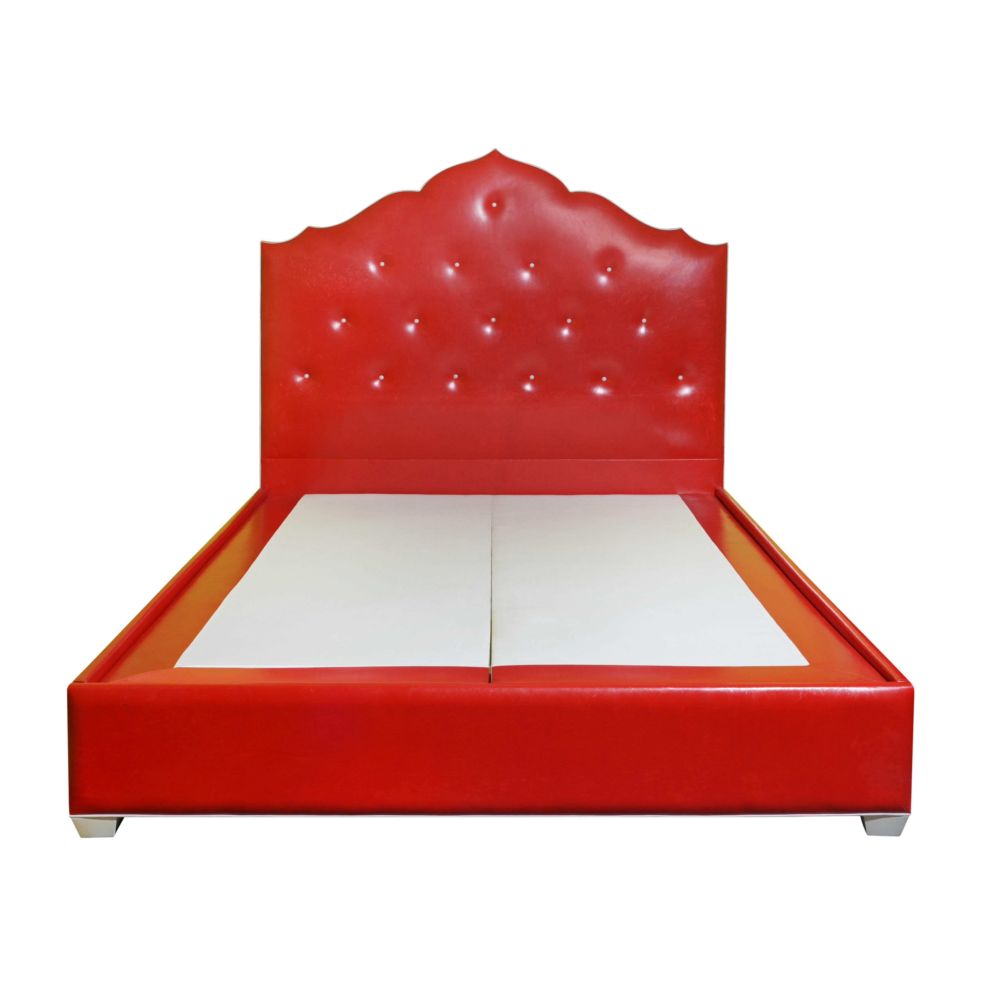 A Nick Olsen Queen-Size Lipstick Red Leather Bed In Good Condition In New York, NY