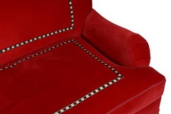A Nick Olsen Red-Velvet Three-Seater Bridgewater Sofa