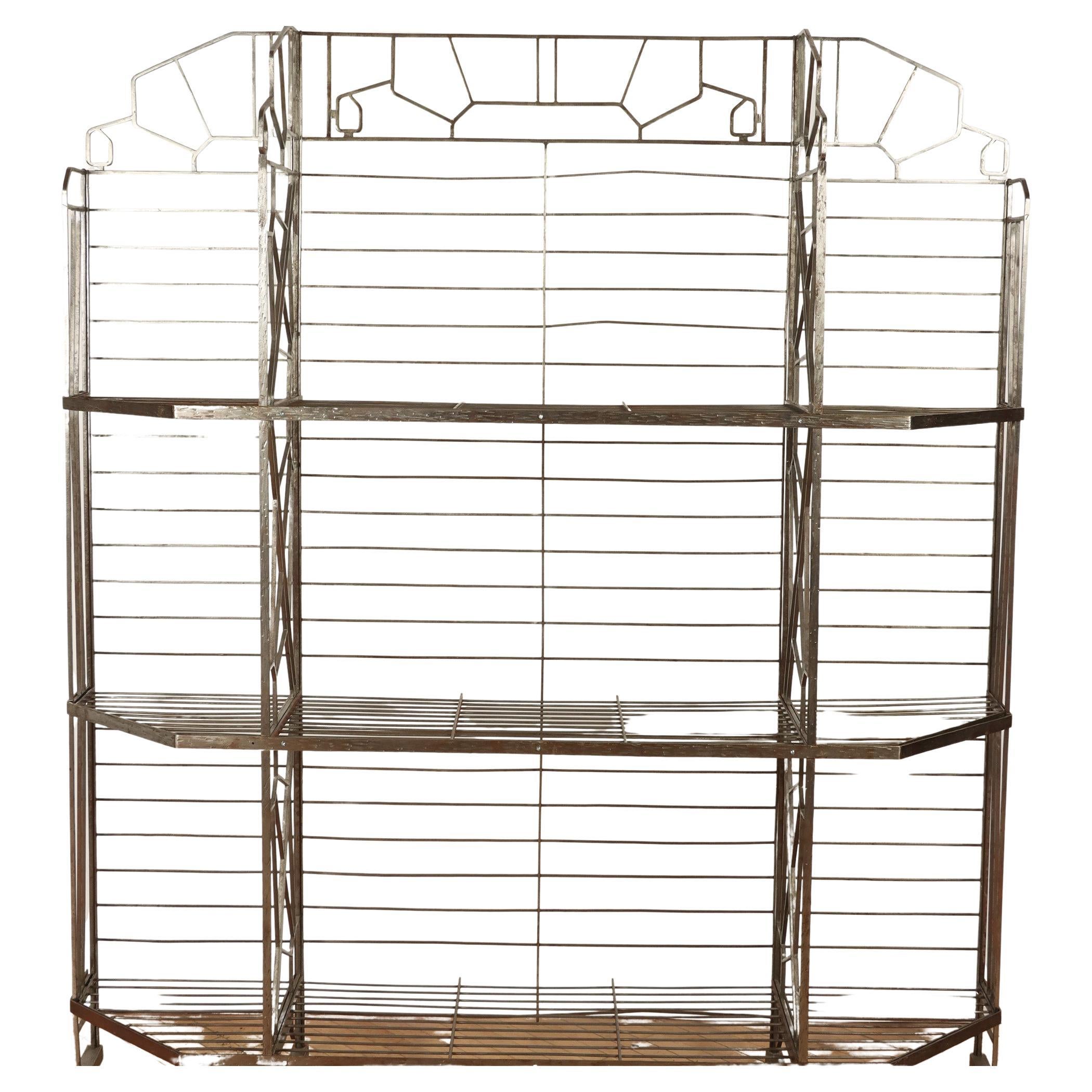 Nickel over Iron Art Deco Bakers Rack with Glass Shelves, French, C 1930