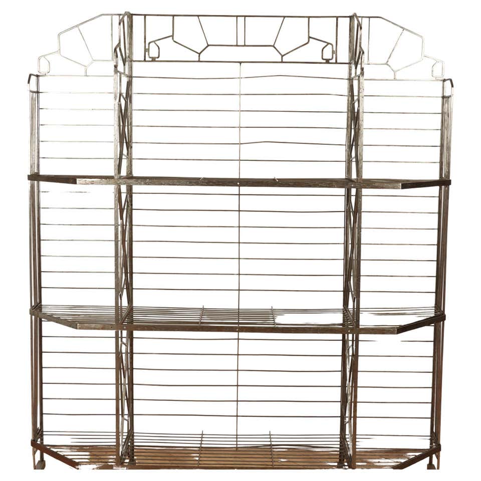 French Art Deco Corner Baker's Rack in Metal with Milk Glass Shelves ...