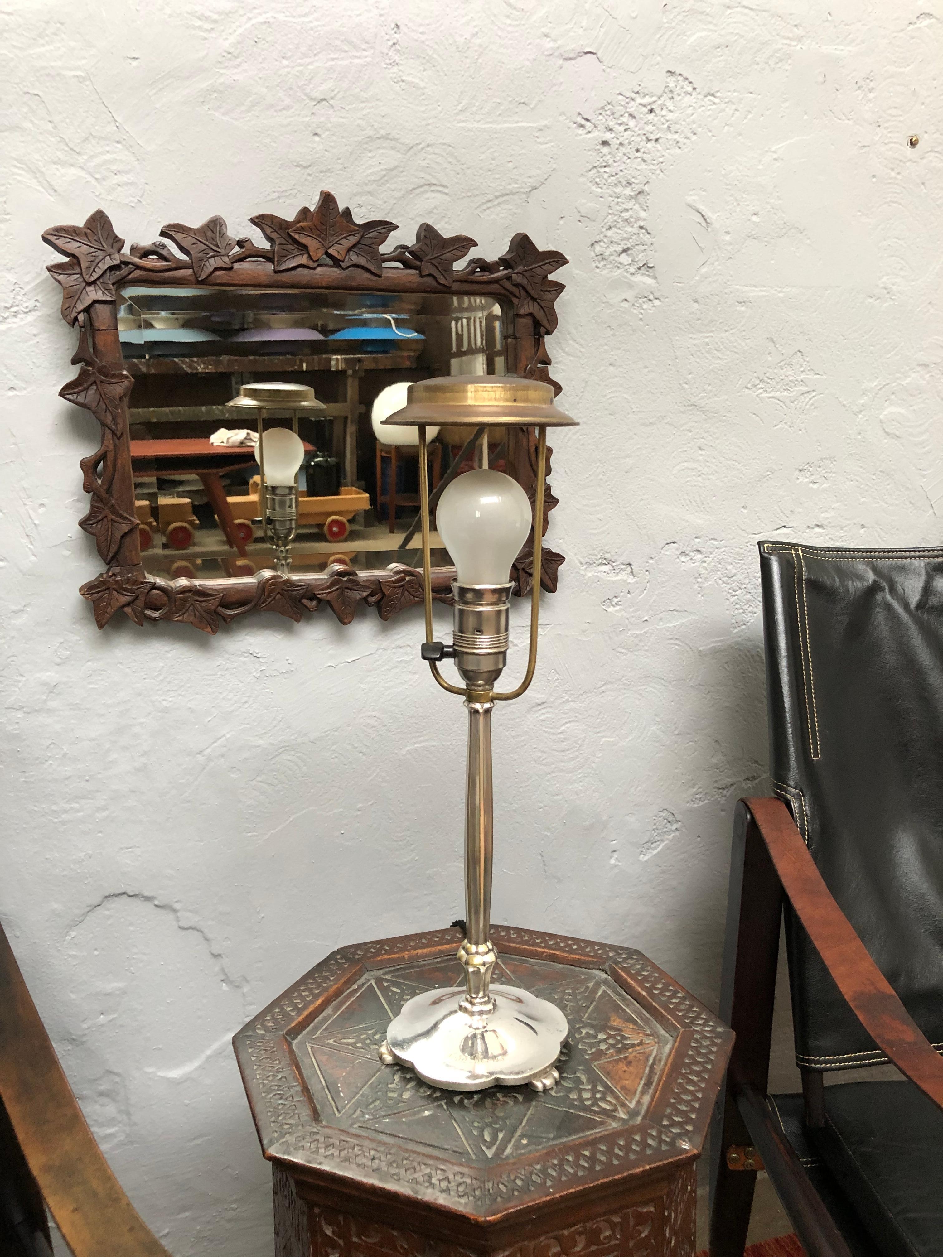 Mid-20th Century Nickel Plated Silver Art Deco Table Lamp from the 1930s For Sale
