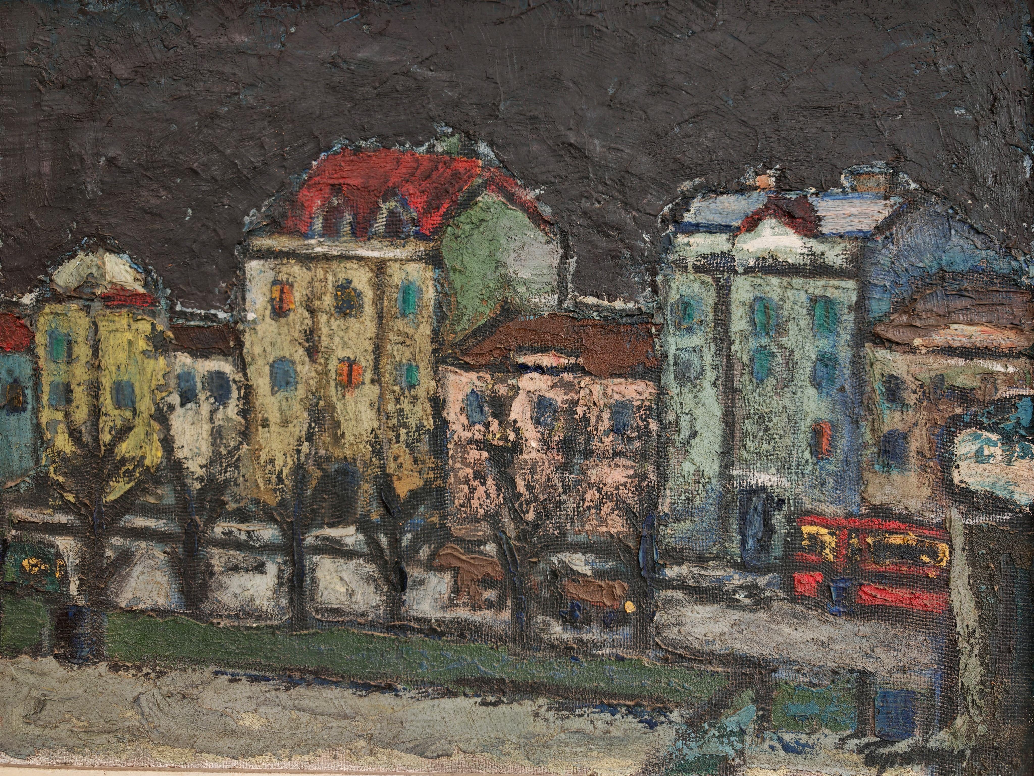 In dieser Auflistung finden Sie ein Gemälde einer Stadtlandschaft im Stil des Expressionismus oder Modernismus, gemalt von einer jugoslawischen Künstlerin Branislava Modelska-Jovanović. Das Gemälde trägt den Titel 