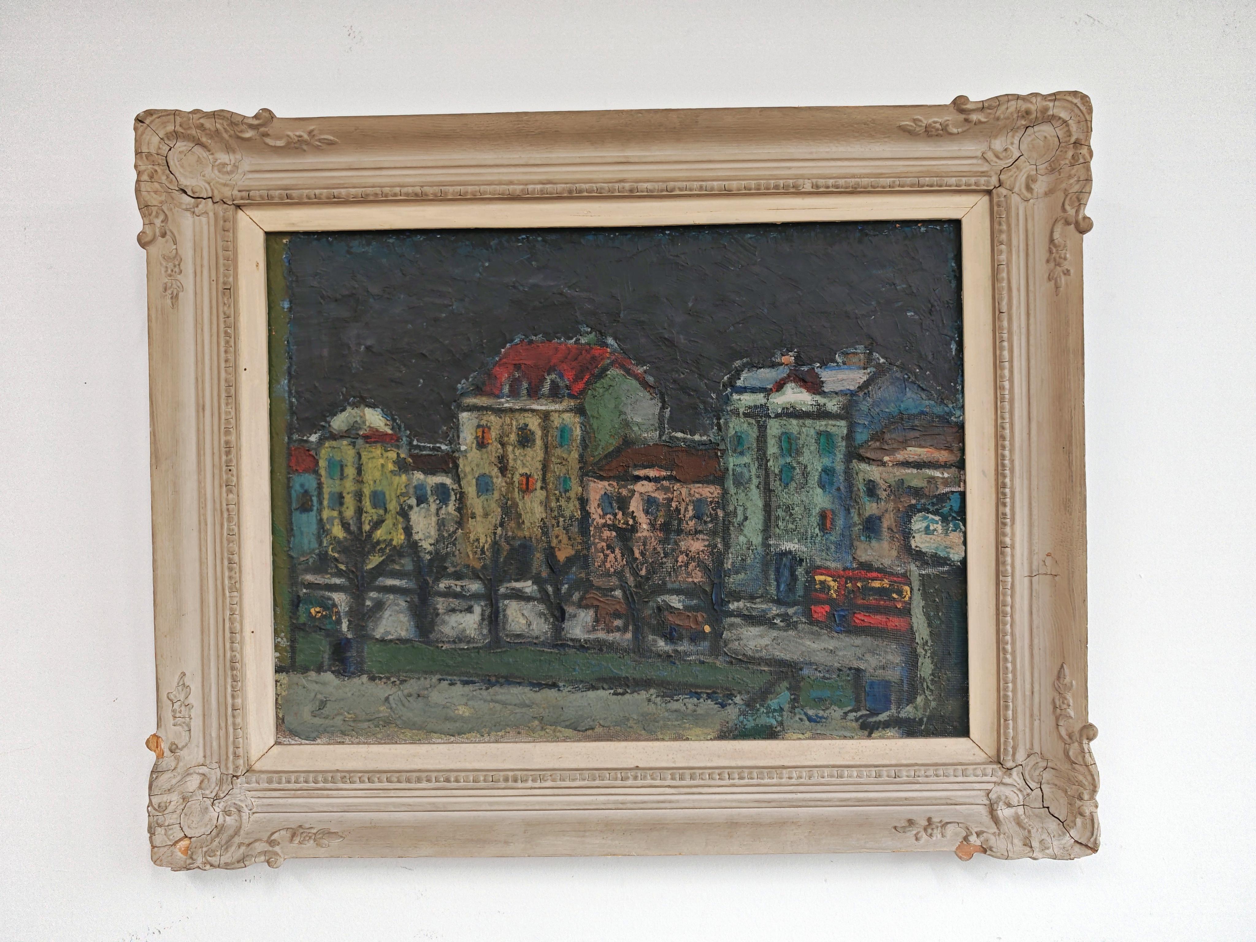 "Eine Nachtansicht vom Kalemegdan" Öl auf Hartfaserplatte von Branislava Modelska-Jovanovic