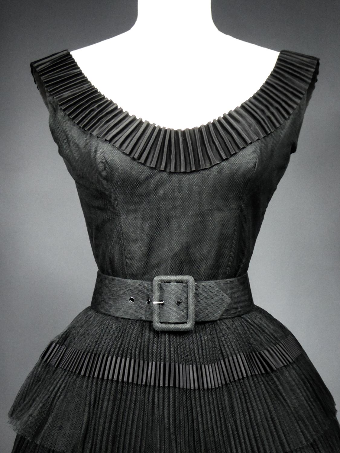 Black A Nina Ricci Couture Cocktail Dress in Embossed Tulle and Ribbon Circa 1958/1962