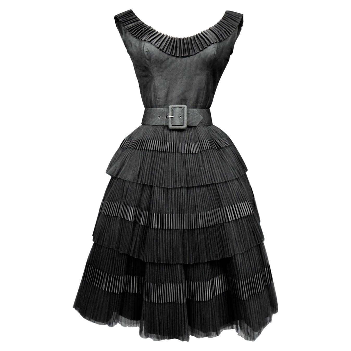 A Nina Ricci Couture Cocktail Dress in Embossed Tulle and Ribbon Circa 1958/1962