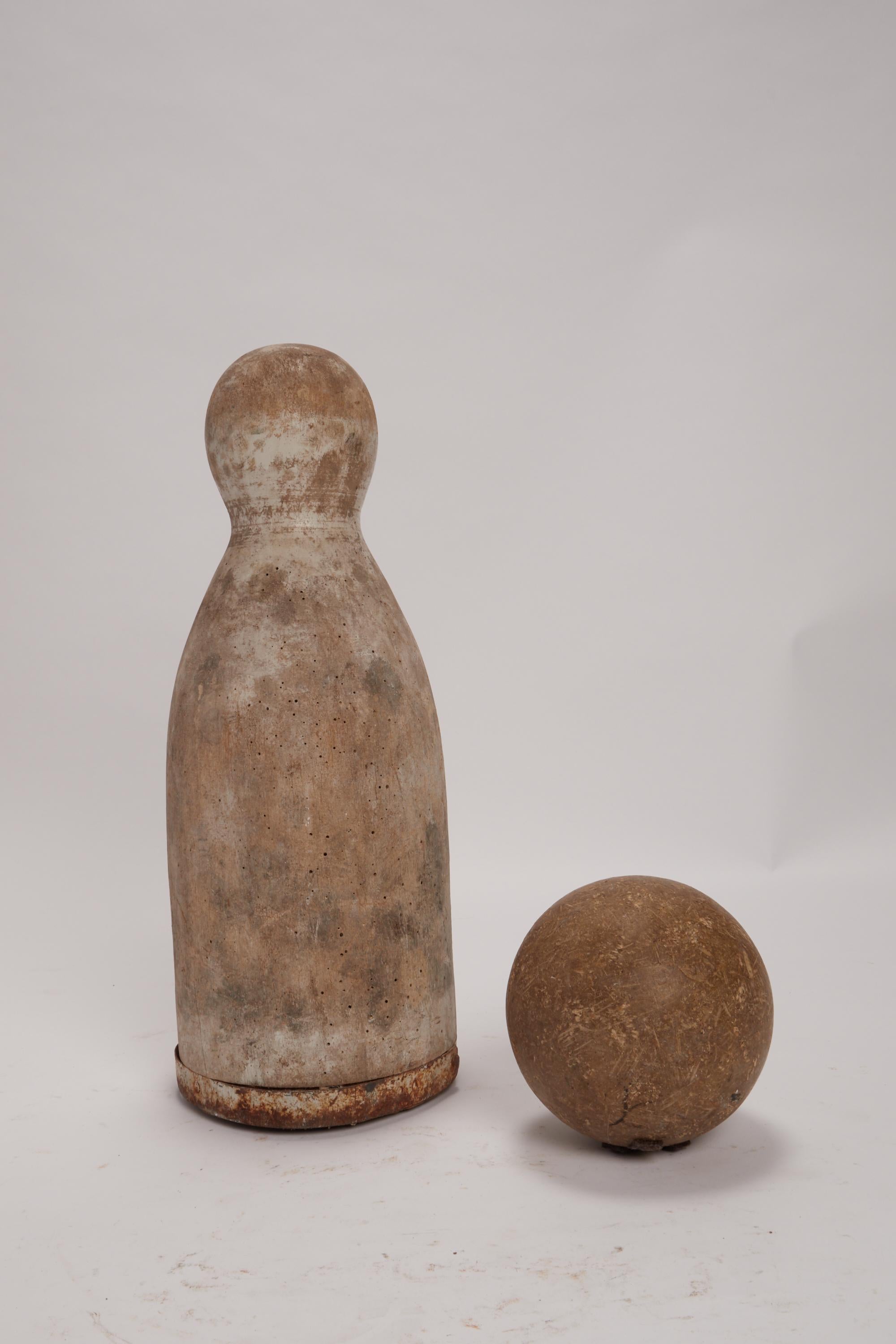 19th Century Ninepins Wooden Set with Ball, France 1850