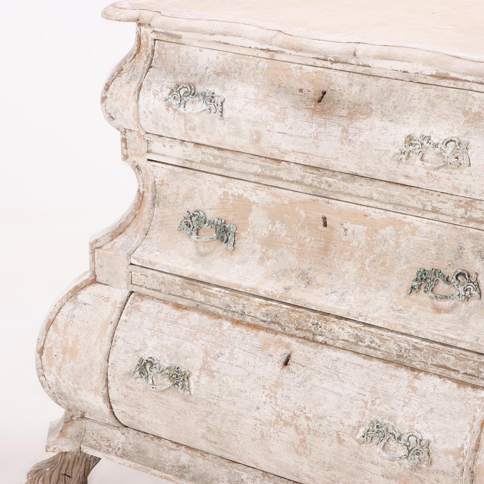 19th Century A Nineteenth Century Dutch bombay three drawer commode in bleached finish. For Sale
