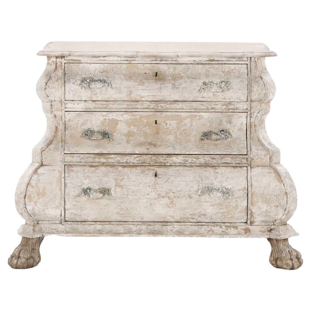 A Nineteenth Century Dutch bombay three drawer commode in bleached finish. For Sale