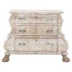 Antique A Nineteenth Century Dutch bombay three drawer commode in bleached finish.