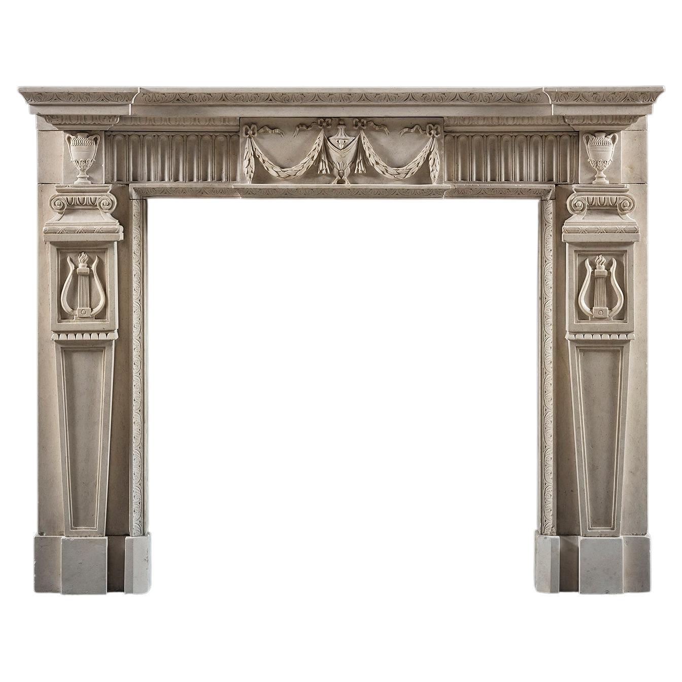 Ein Kalkstein-Kaminsims aus dem neunzehnten Jahrhundert im Stil von Inigo Jones