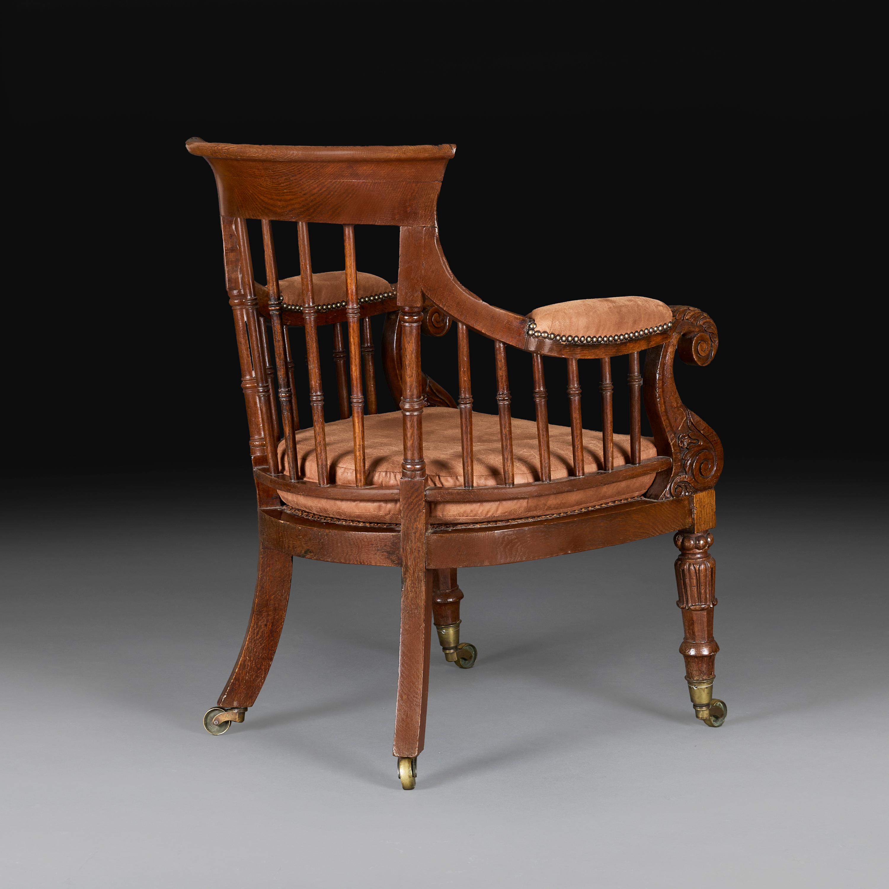 Una bergere da biblioteca in pelle e quercia di William Williams del XIX secolo In condizioni buone in vendita a London, GB