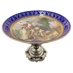 A Noble porcelain Tazza with Dutch silver base by F.G. de Groot, 1864