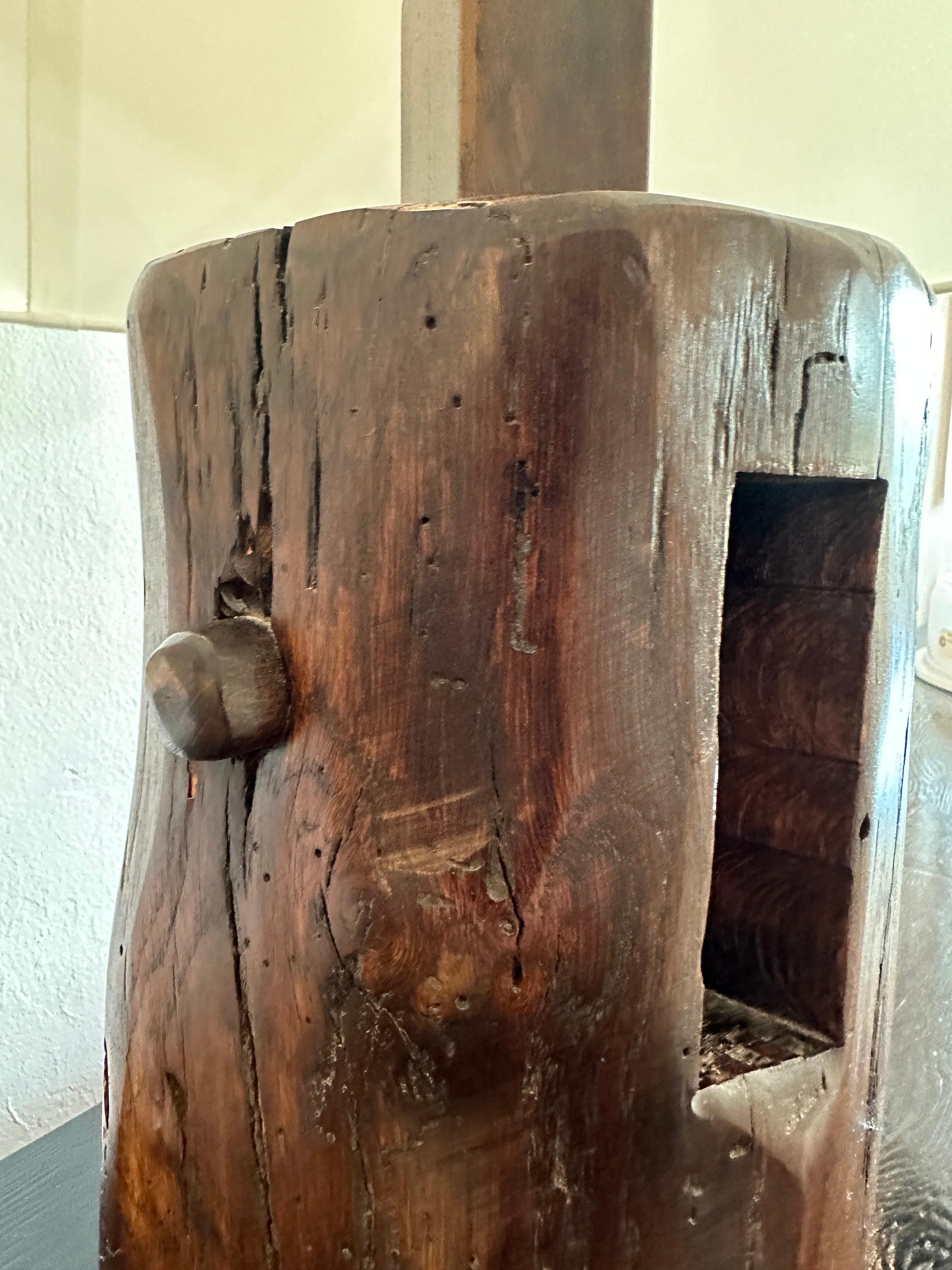Mid-20th Century a. Noll Style Tribal Wood Table Lamp For Sale