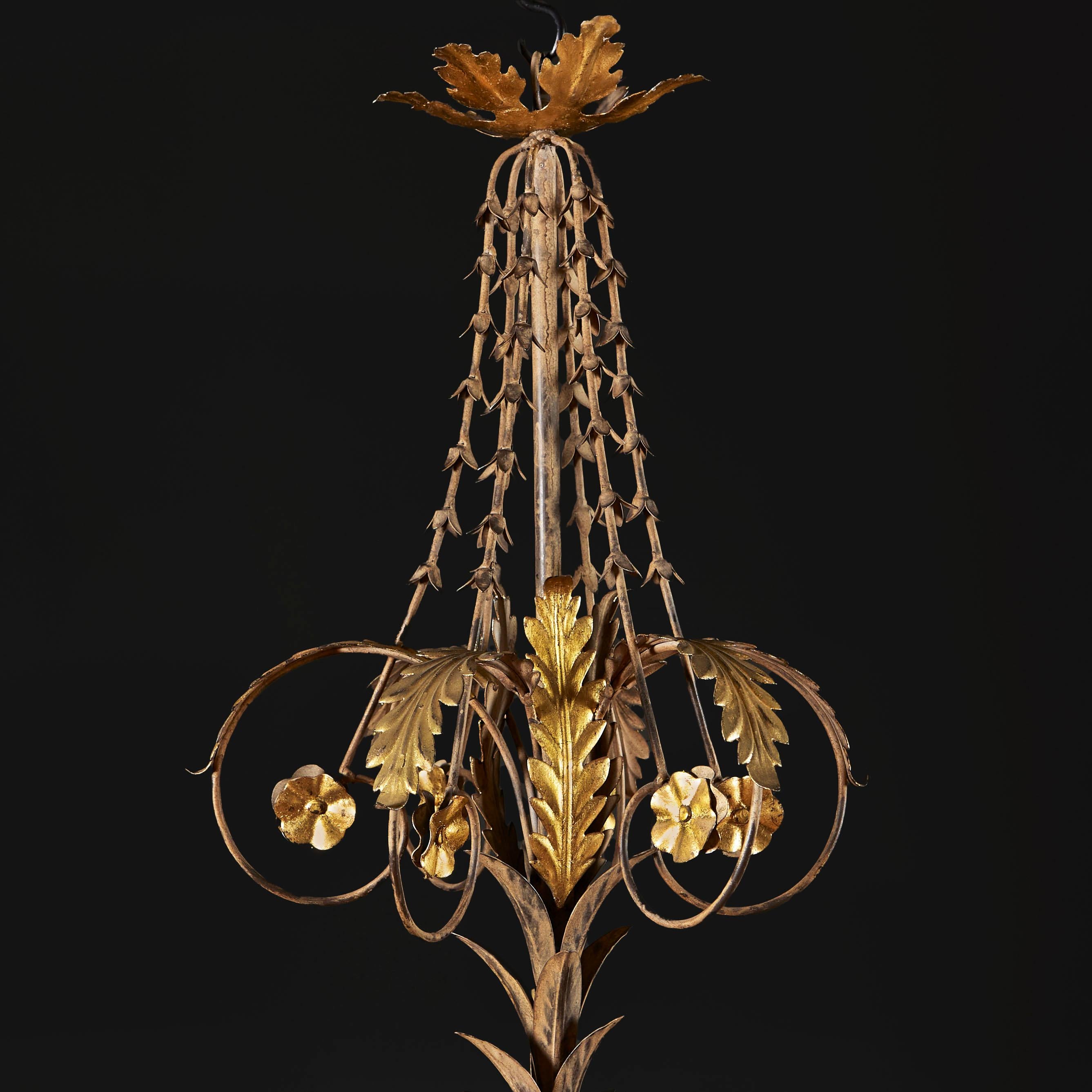 19th Century A North Italian Painted Tole and Gilt Chandelier 