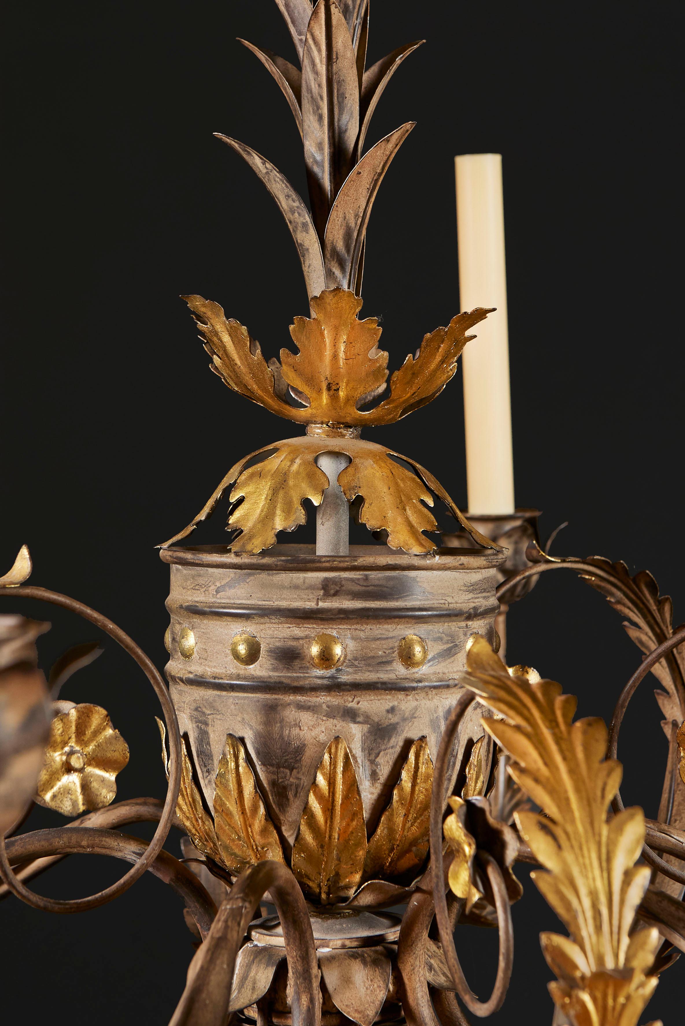 Metal A North Italian Painted Tole and Gilt Chandelier 