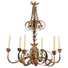 A North Italian Painted Tole and Gilt Chandelier