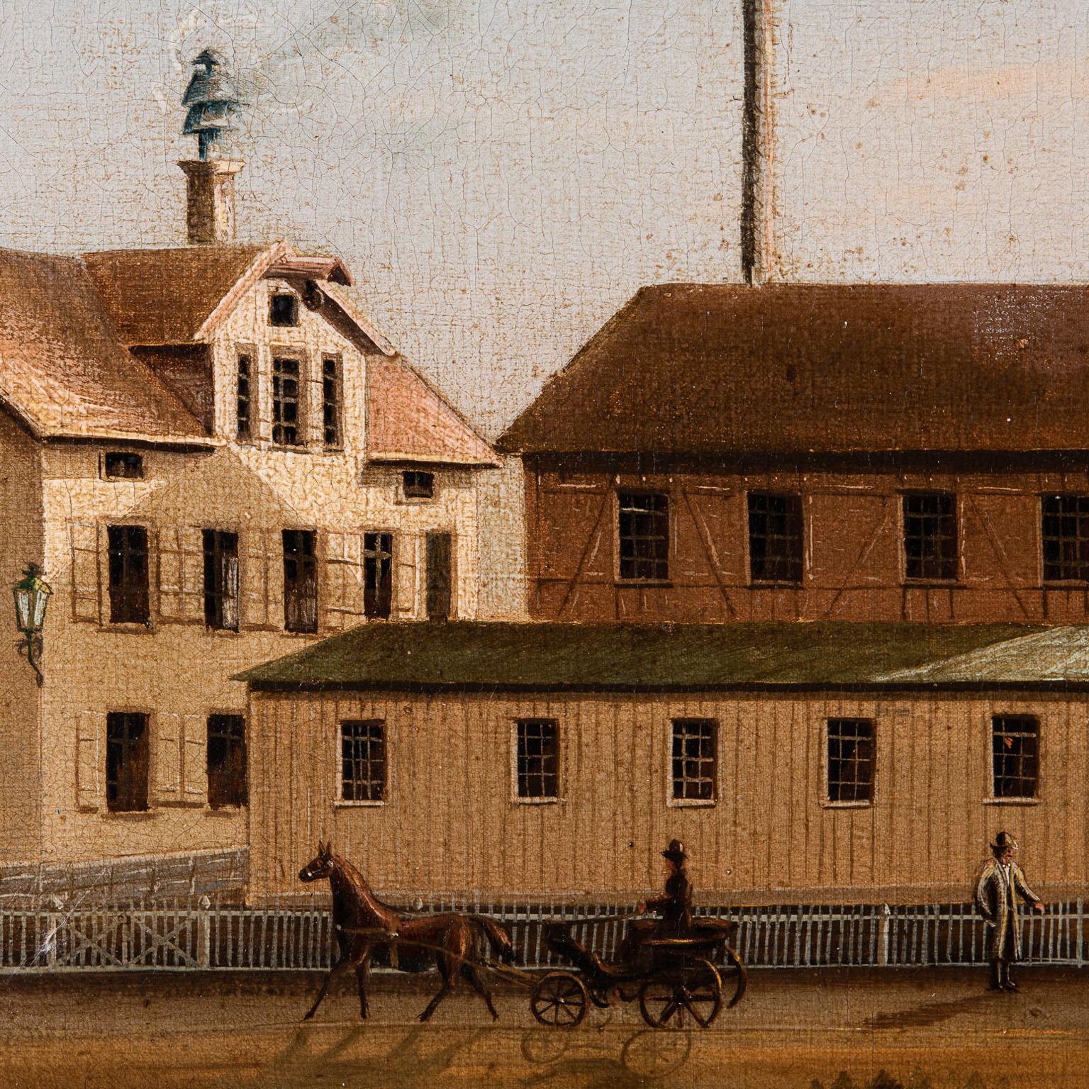 Gilt Northern European Oil on Canvas Painting of a Factory Complex, circa 1850 For Sale