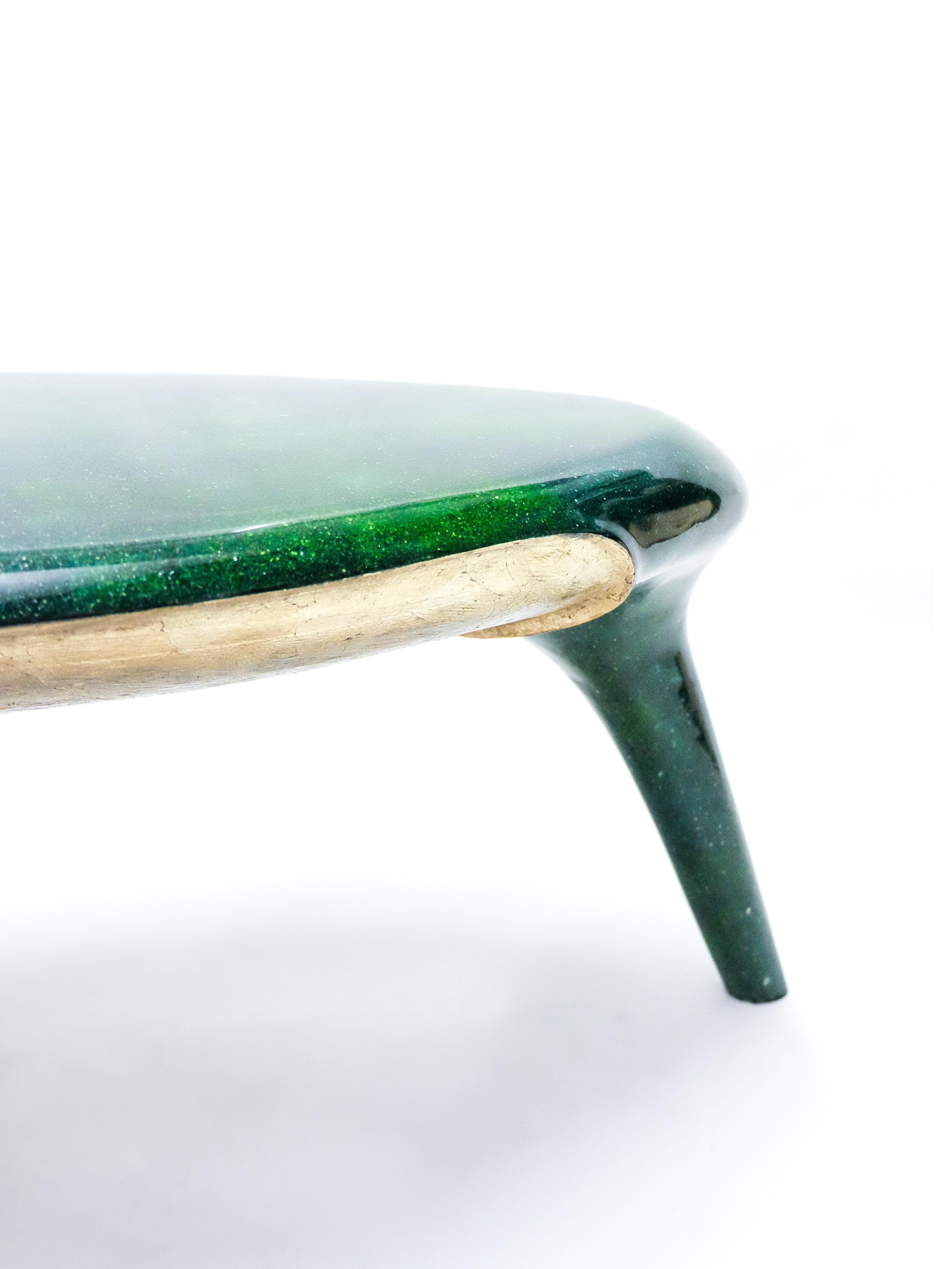 Noste Bench Vert, 21st Century Handcarved Wood, Resin and Bronze Leaf Bench In New Condition In Paris, FR