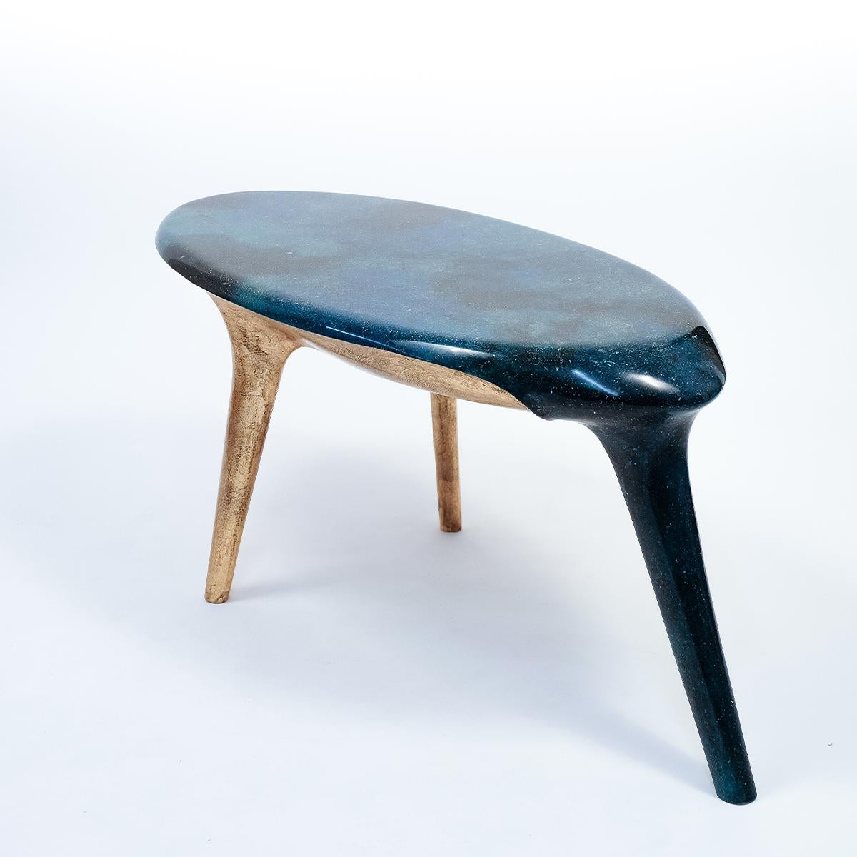 Hand-Carved Noste Bench Wood and Pigment Resin