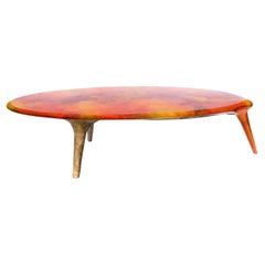 Noste Coffee Table Solar, 21st Century Handcarved Wood, Resin, and Bronze Leaf