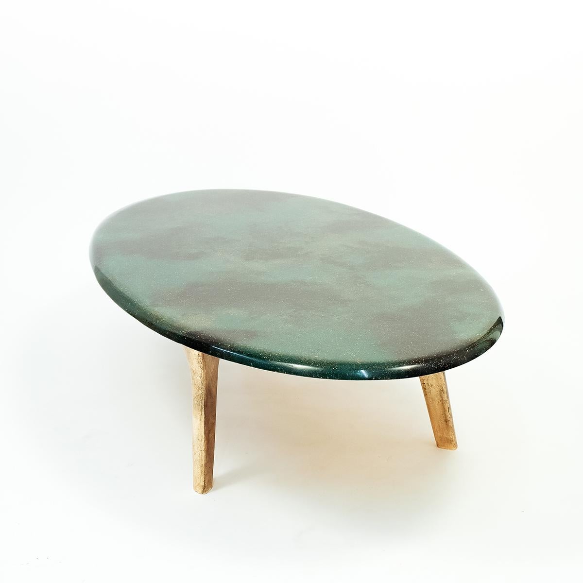 French 21st Century Collectible Design, A Noste Bronze Leaf and Sawdust Resin Low Table