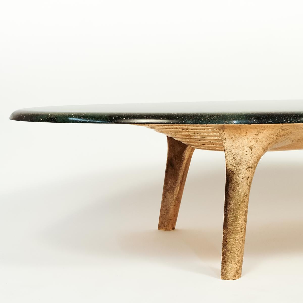 Hand-Carved 21st Century Collectible Design, A Noste Bronze Leaf and Sawdust Resin Low Table