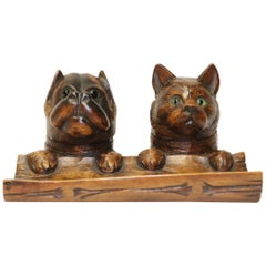 Novelty Cat and Dog Carved Black Forest Writing Stand, 1900