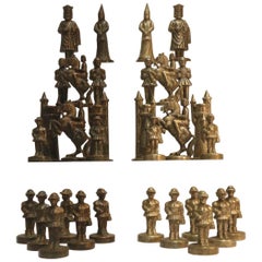 Novelty Heavy Cast Nickel and Bronze Chess Set Modeled on Medieval Figures