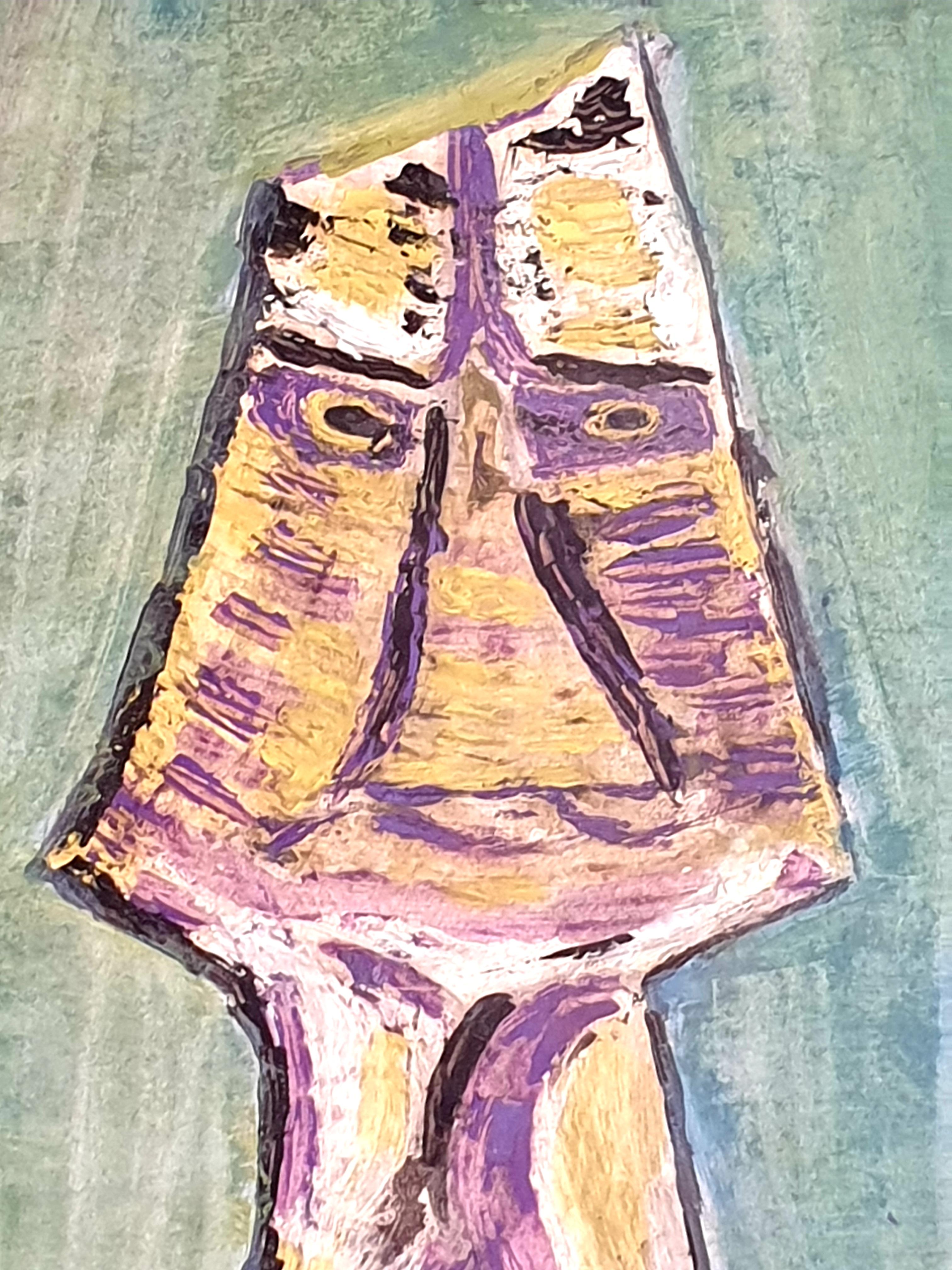 Figura Fantástica Estilo CoBRA Expresionista Abstracto. Acrílico sobre cartulina. - Painting de A Nuchy