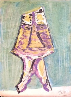 Abstract Expressionist CoBRA Style Fantastical Figure. Acrylic on Card.