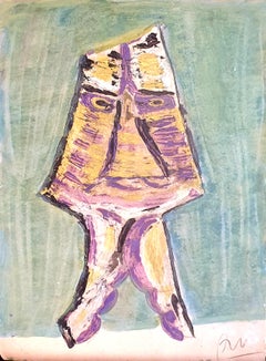 Figura fantastica in stile CoBRA espressionista astratto. Acrilico su cartoncino.