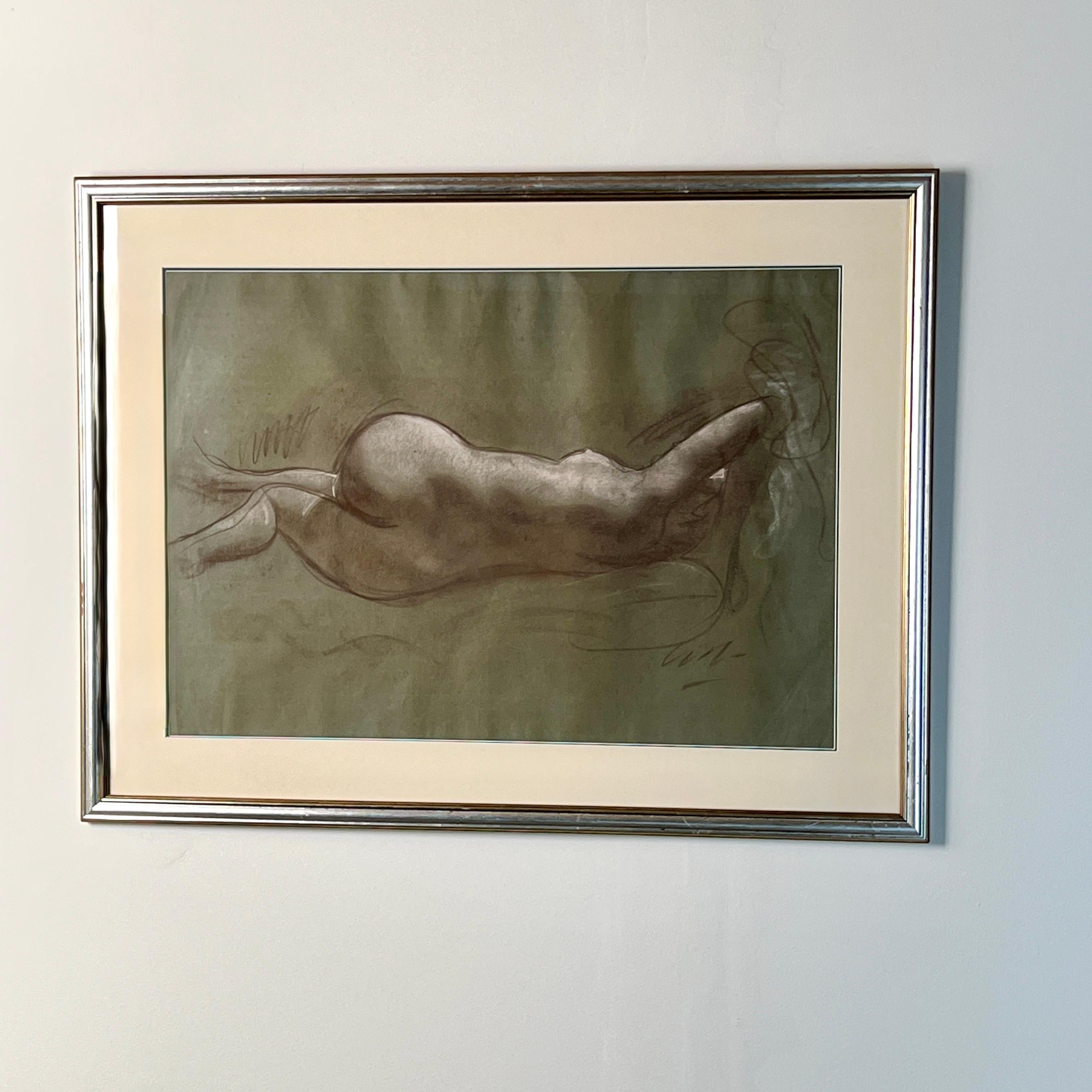 A Nude Life Study in Charcoal and Chalk

A well-executed nude life study, rendered in charcoal and chalk on green-toned paper, and indistinctly signed. Larger than most, it makes an attractive decorative piece, presented in a buff-coloured mount