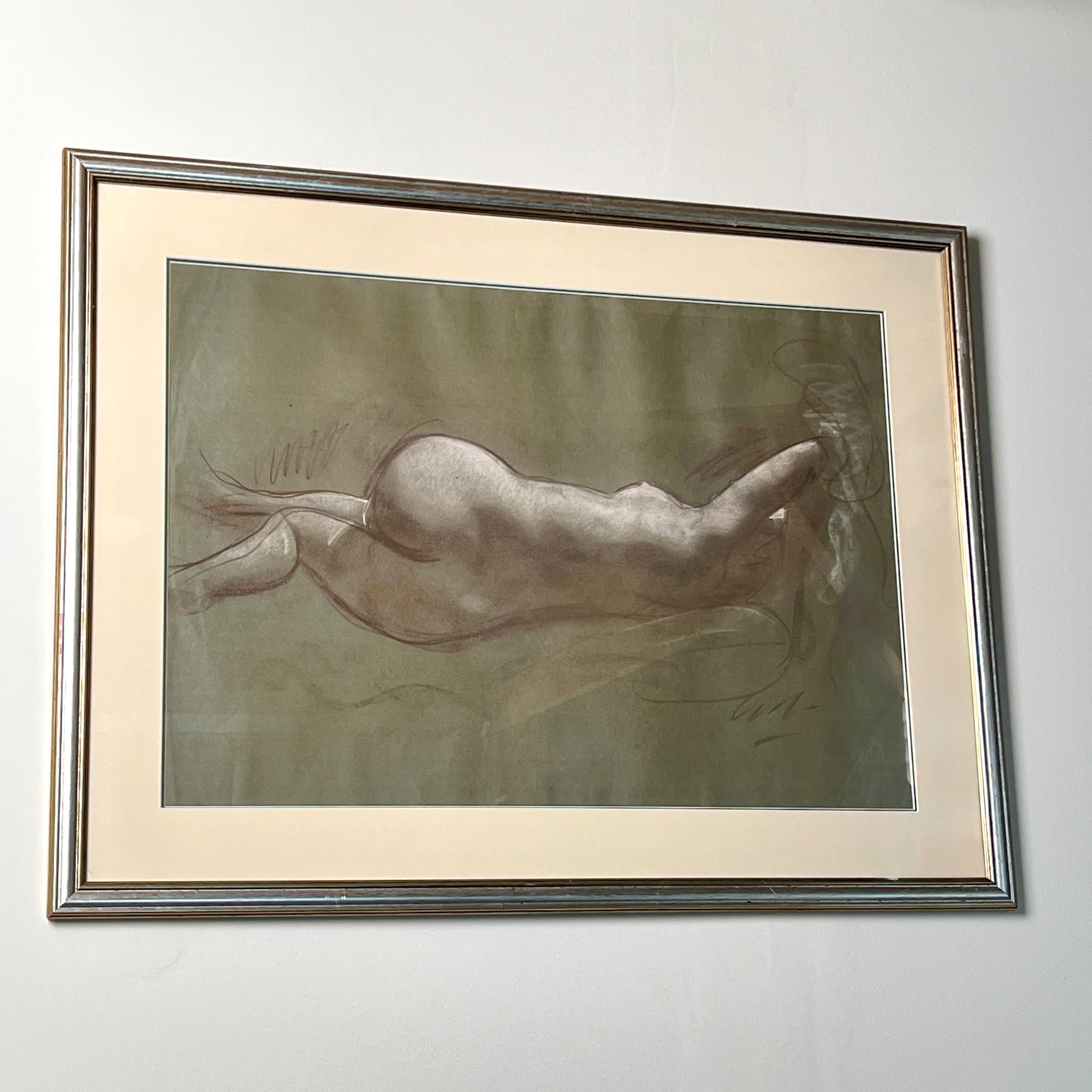 Mid-Century Modern A Nude Life Study In Charcoal And Chalk For Sale