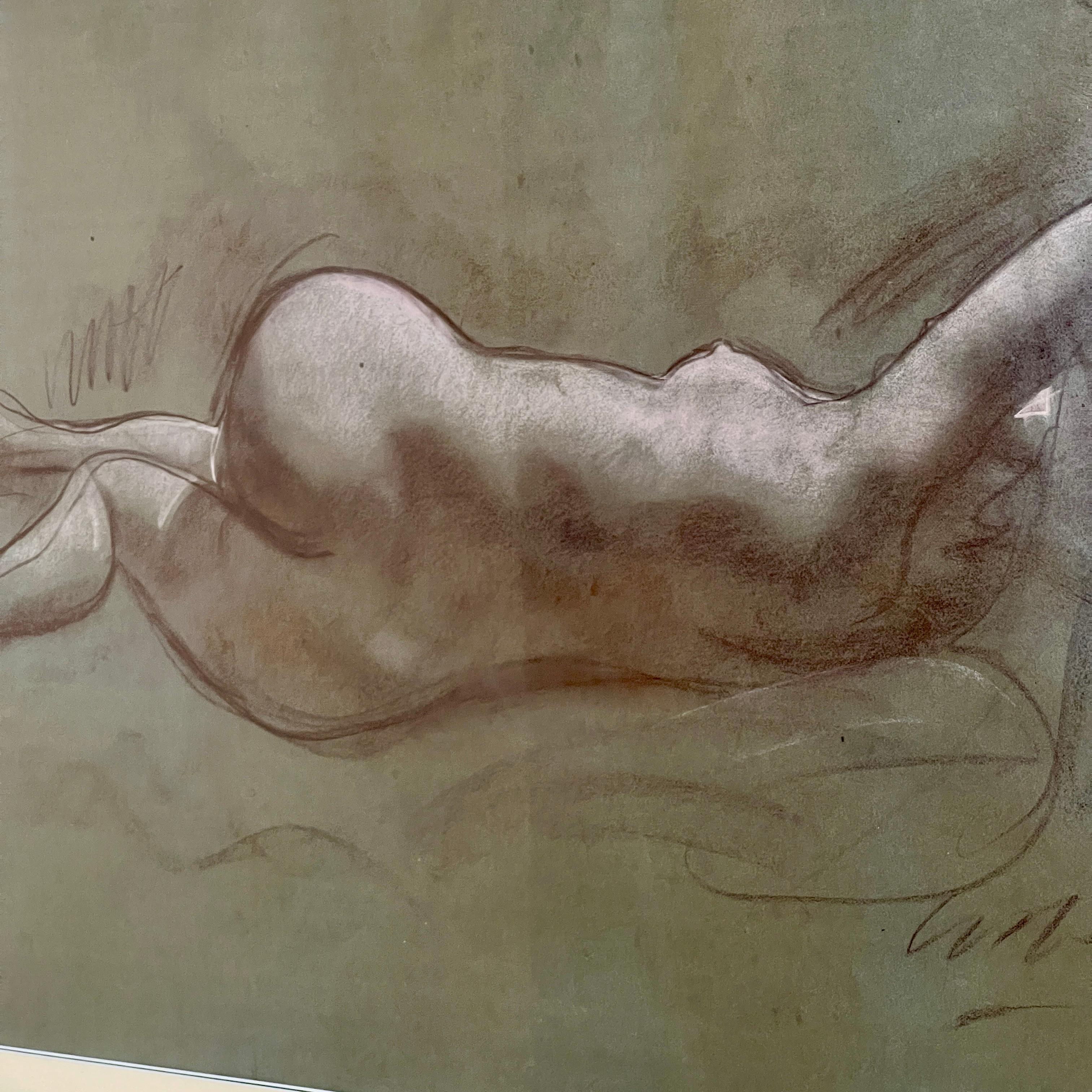 A Nude Life Study In Charcoal And Chalk In Good Condition For Sale In London, GB