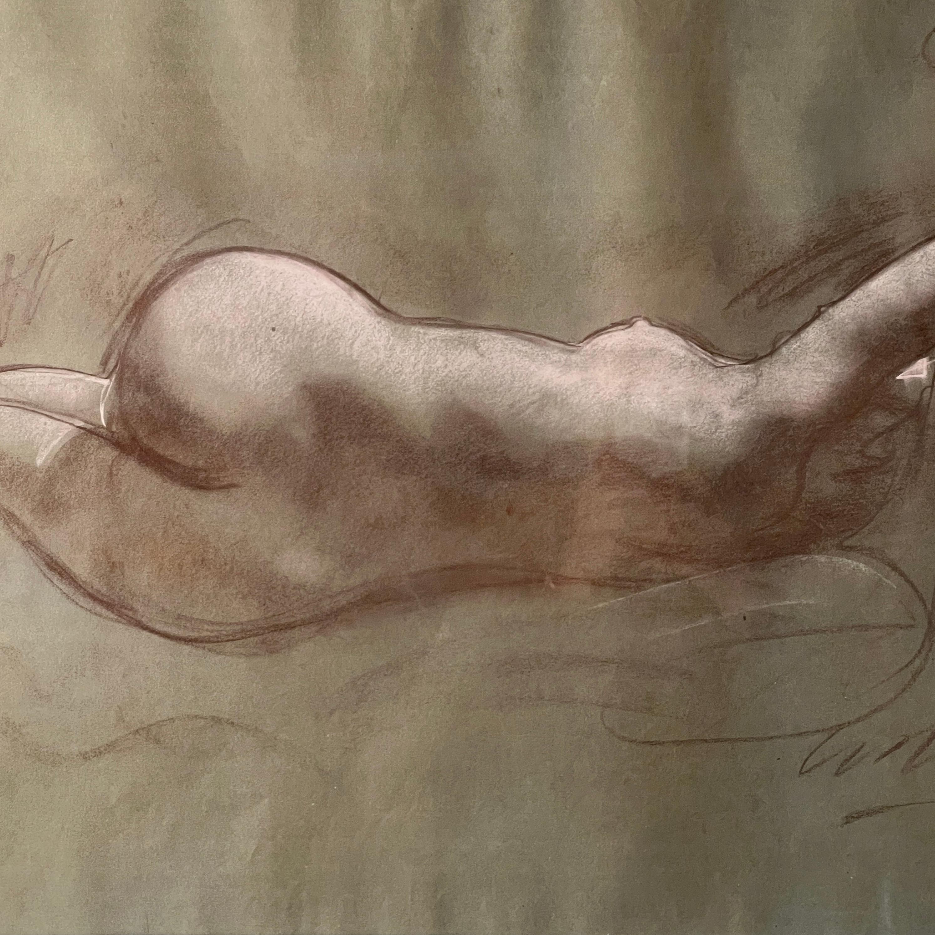 20th Century A Nude Life Study In Charcoal And Chalk For Sale