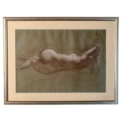 A Nude Life Study In Charcoal And Chalk