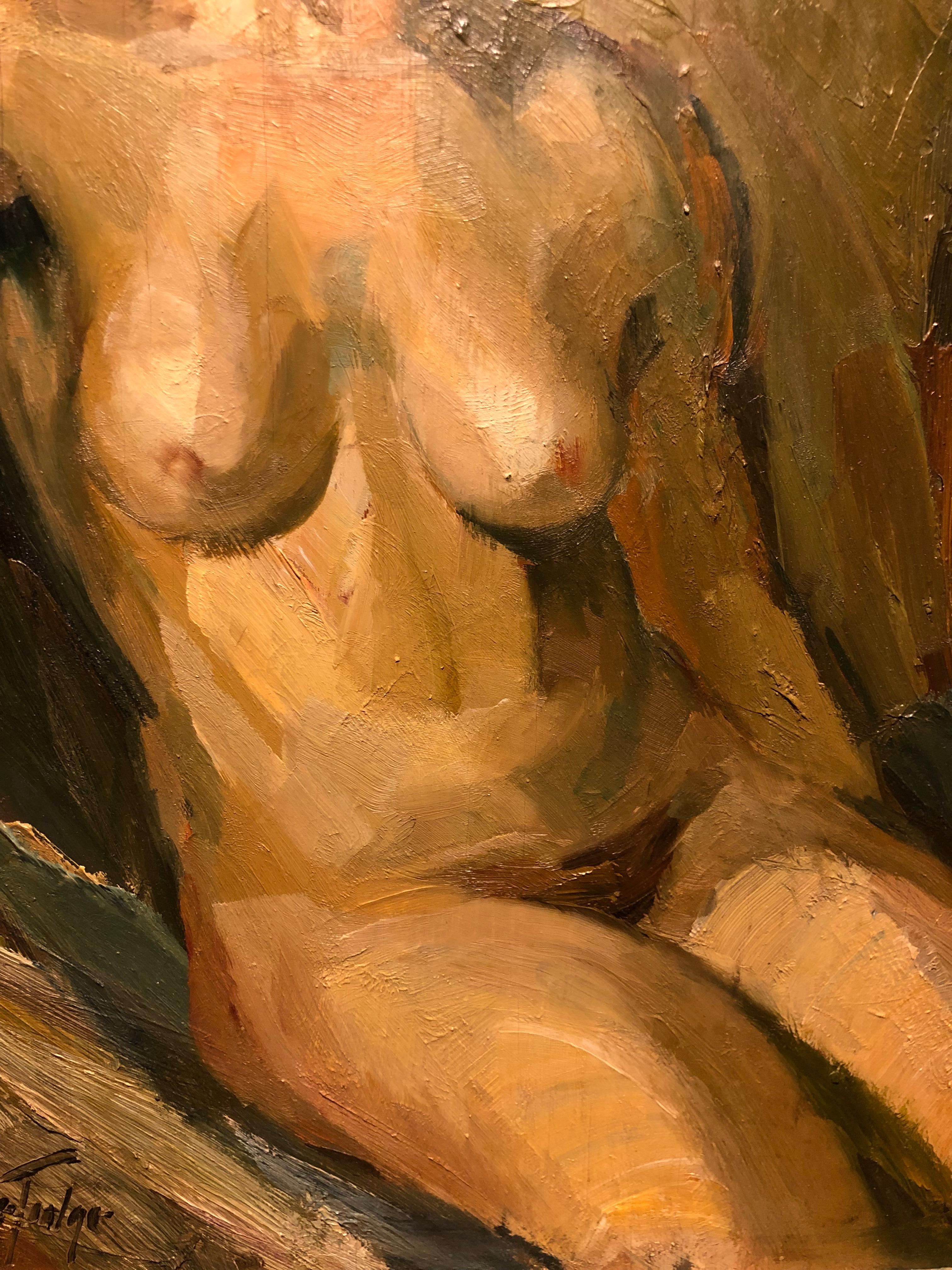 Portrait d'une femme assise, huile sur panneau, par Christian Aabye Tage en vente 1