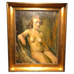 Portrait d'une femme assise, huile sur panneau, par Christian Aabye Tage