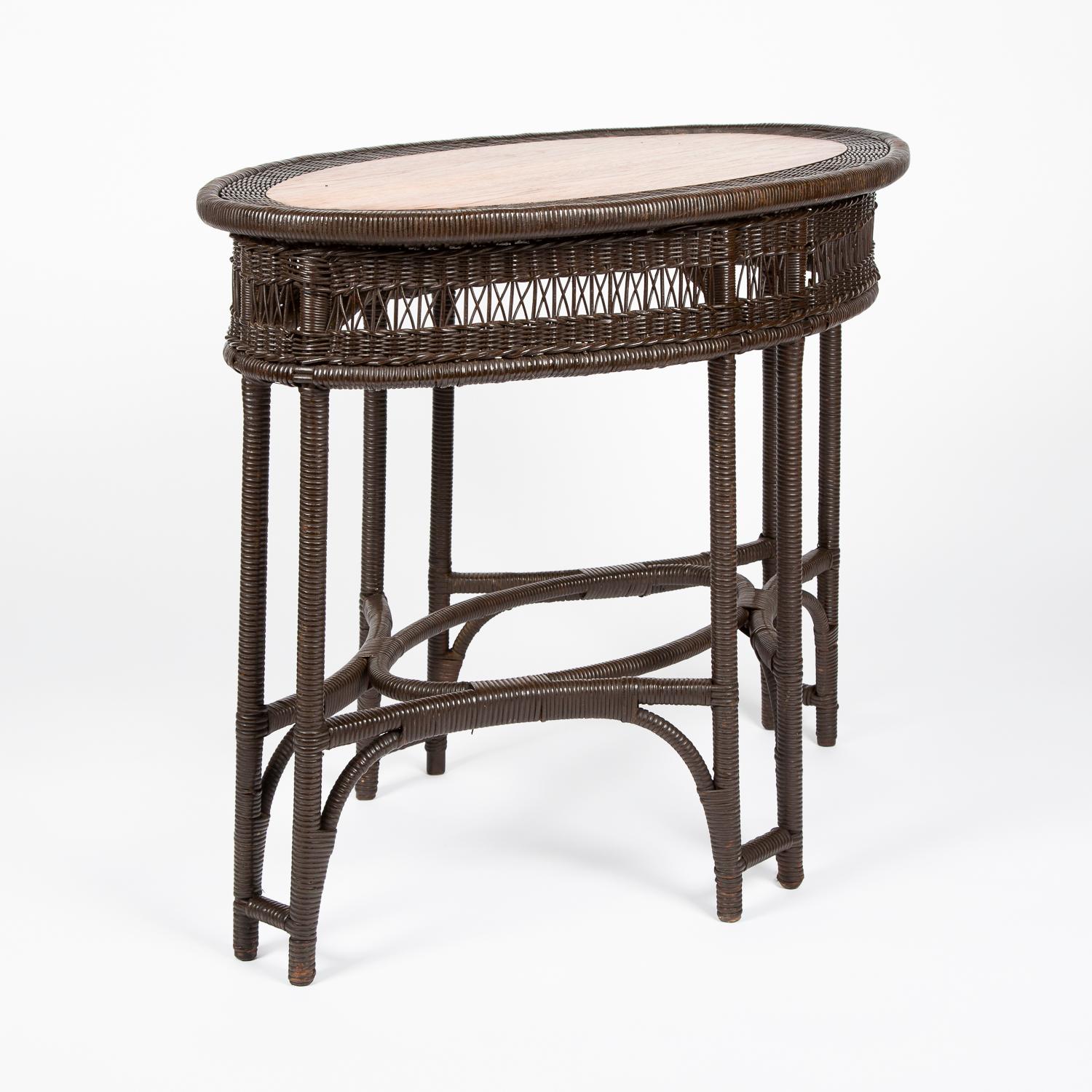 Victorian Oak and Rattan Oval Table For Sale