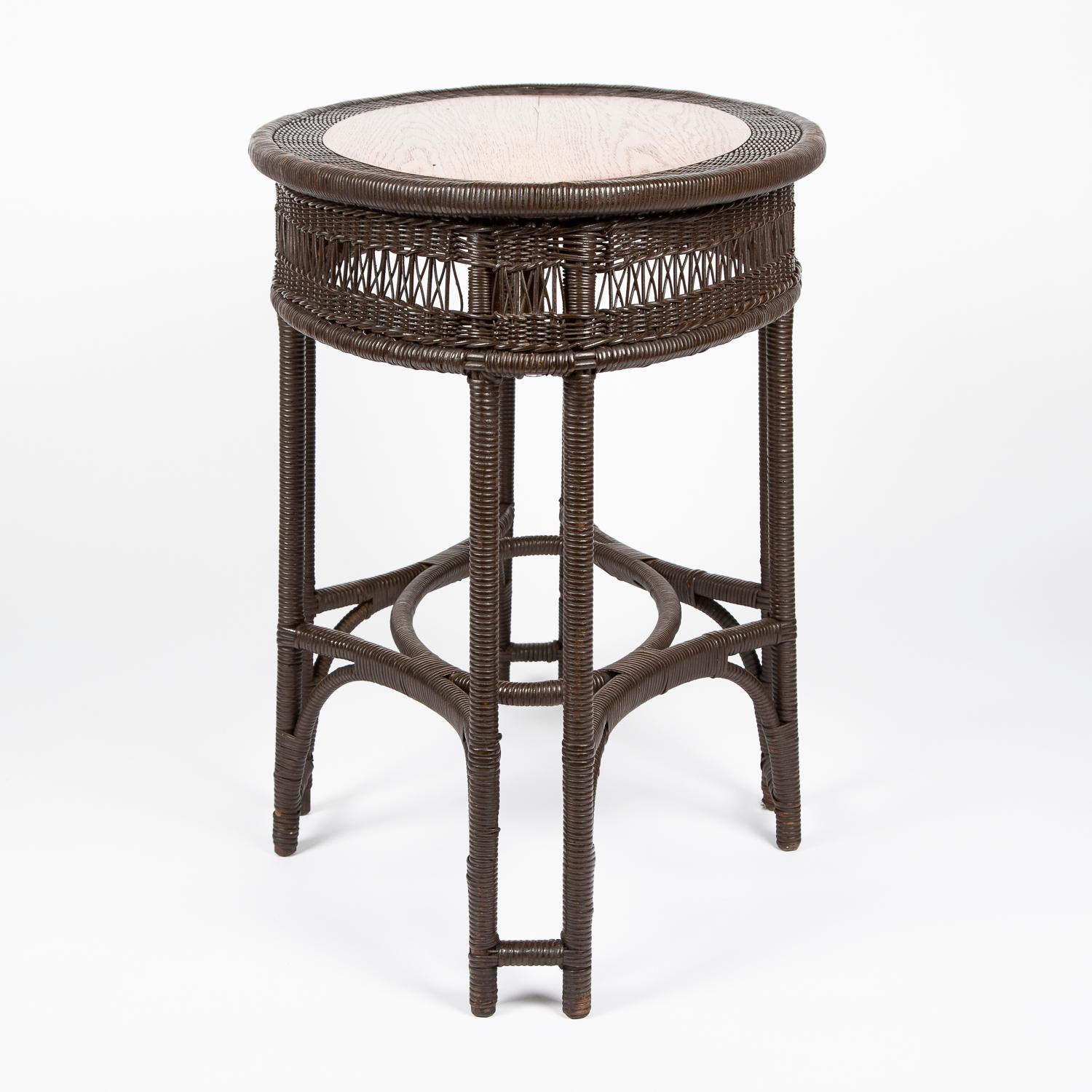 English Oak and Rattan Oval Table For Sale