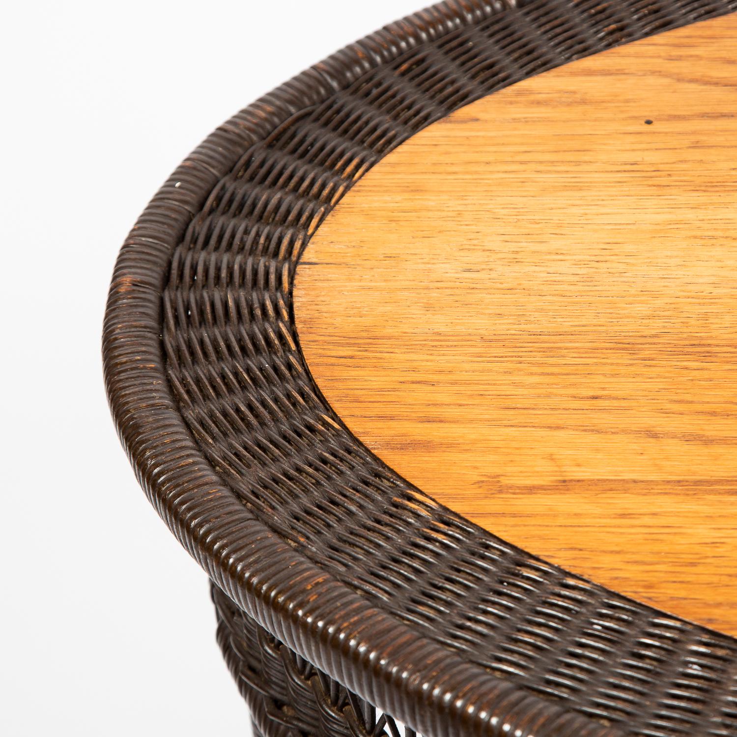 Oak and Rattan Oval Table In Good Condition For Sale In London, GB