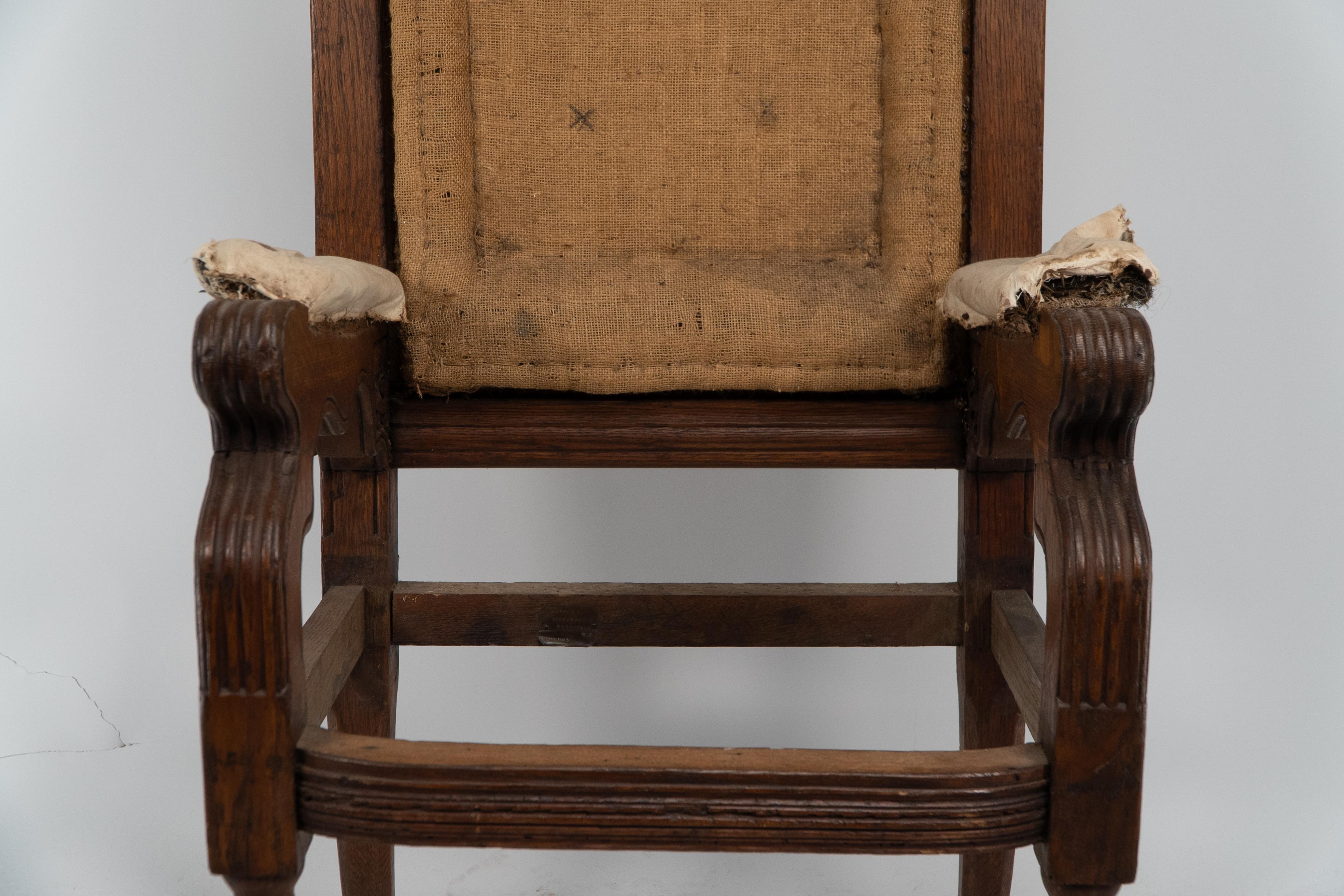 Oak George Edmund Street. Judges armchair designed for The Royal Courts of Justice. For Sale