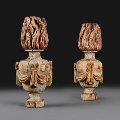 A of 19th Century Italian Overscale Carved Wooden Torch Finials