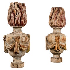 A of 19th Century Italian Overscale Carved Wooden Torch Finials