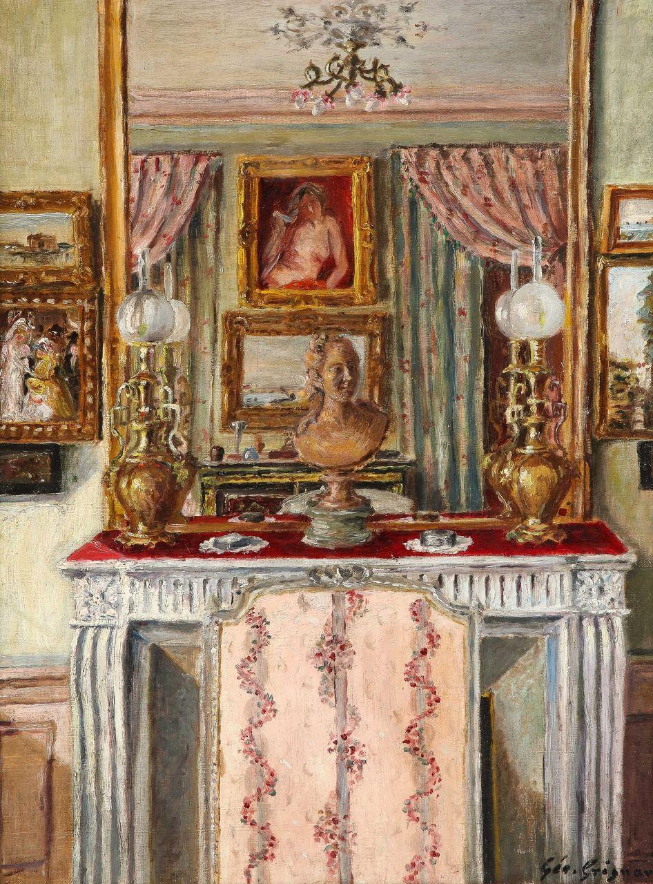 A Oil on Canvas Painting of an Interior For Sale 2